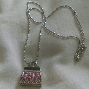 Pink rhinestone purse necklace